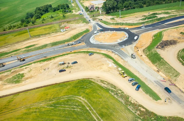 Yeni yol inşaat site havadan görünümü — Stok fotoğraf