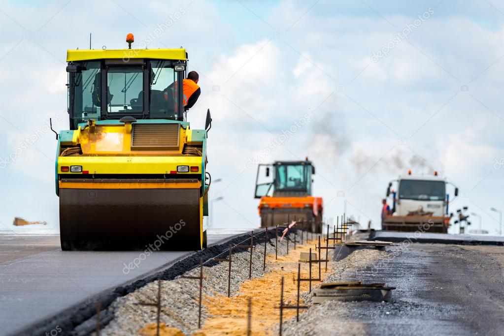 Road rollers working on the construction site