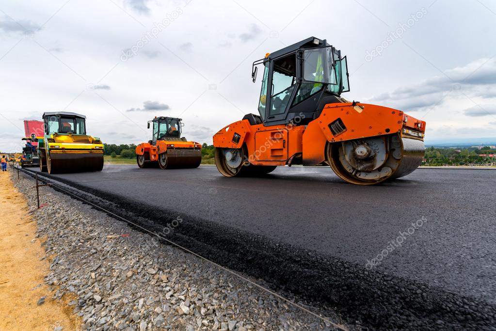 Road rollers working on the construction site