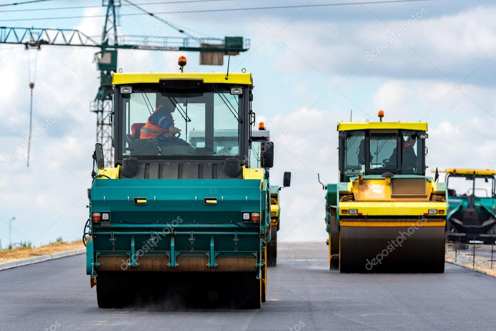 Road rollers working on the construction site