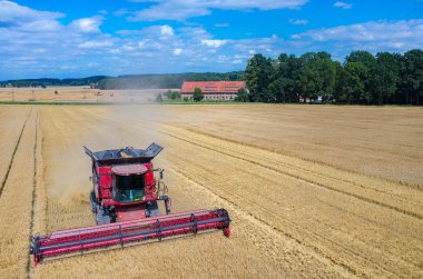 Birleştirir ve buğday sahada çalışan Traktörler
