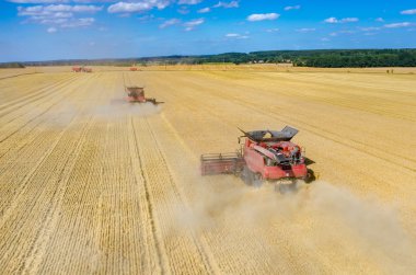 Birleştirir ve buğday sahada çalışan Traktörler