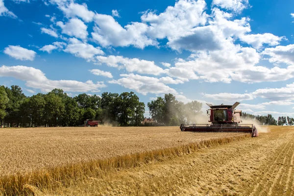 Werken aan het tarweveld combineren — Stockfoto