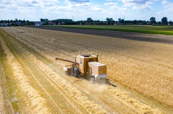 Werken aan het tarweveld combineren — Stockfoto