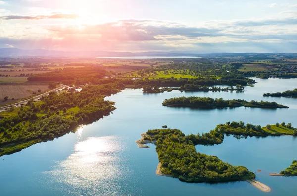 Flygfoto på en solnedgång — Stockfoto