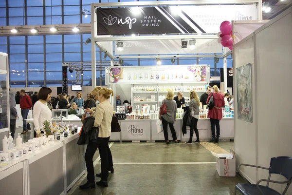 Stands of exhibitors at Cosmetic fair — Stock Photo, Image