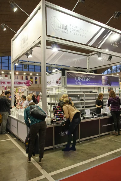 Stands of exhibitors at Cosmetic fair — Stock Photo, Image