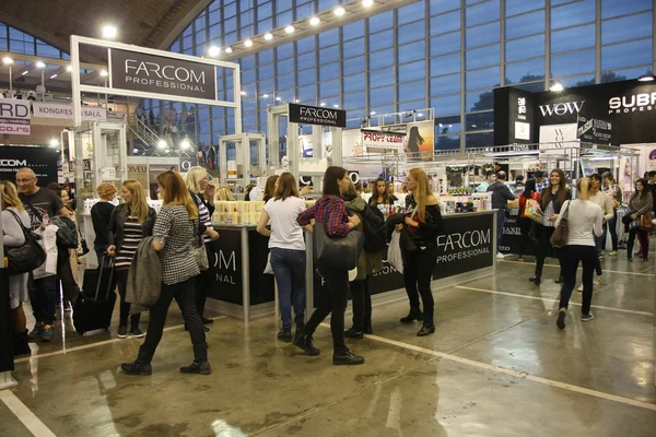 Stands of exhibitors at Cosmetic fair — Stock Photo, Image