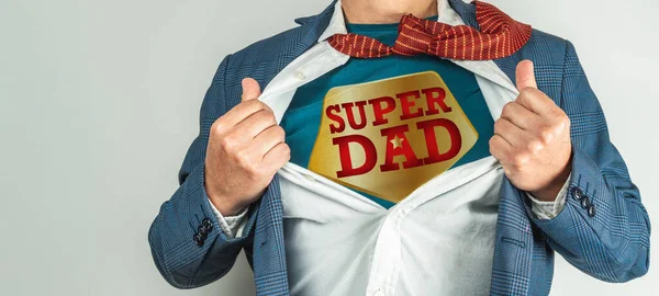 Man Suit Who Opens His White Shirt Tie Become Super — Stock Photo, Image