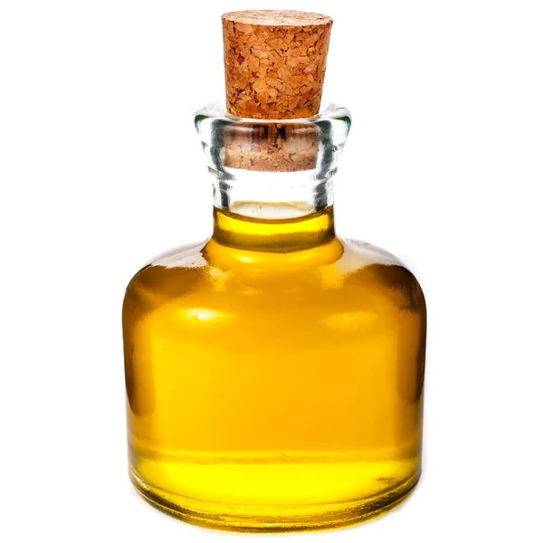 Glaskrug Mit Olivenöl Isoliert Auf Weißem Hintergrund — Stockfoto
