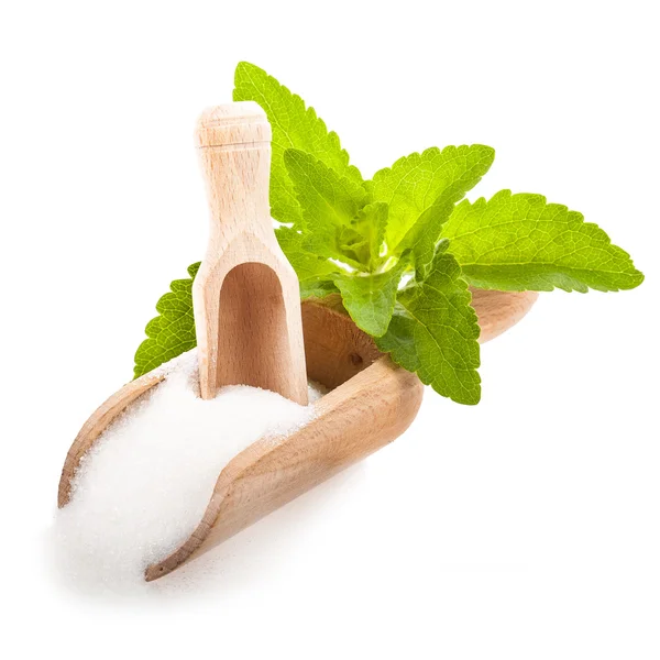 Mint Leaves Wooden Spoons Sugar — Stock Photo, Image