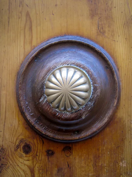 Old Metal Door Handle Wooden Door Close — Stock Photo, Image