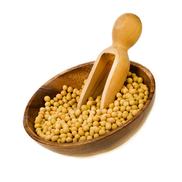 Soybeans in wooden bowl — Stock Photo, Image