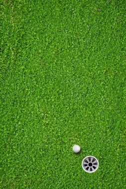 The ball at the hole on the golf course