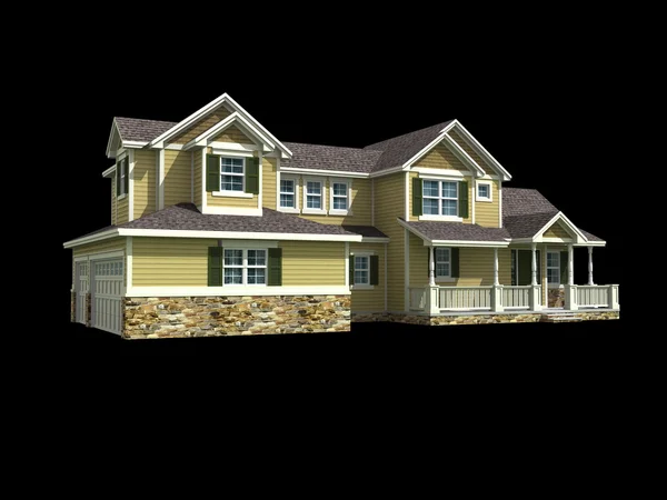 3D Model vícepodlažního domu na černém — Stock fotografie