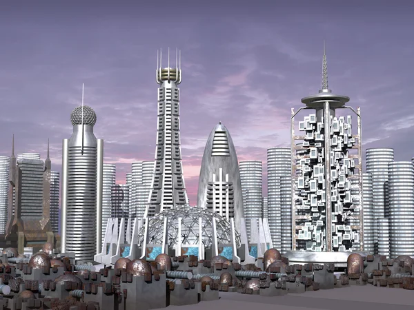 Modelo 3d de ciudad de ciencia ficción — Foto de Stock