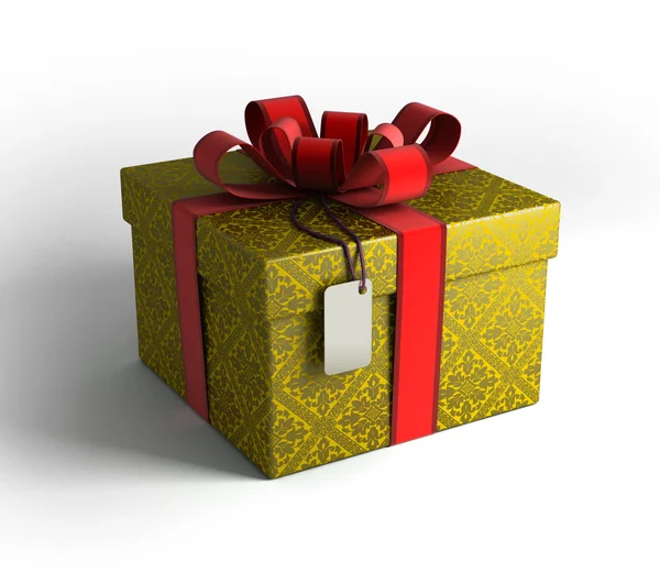 Gift box with red ribbon gold wrap — Stock Photo, Image