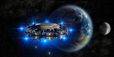 Alien UFO near Earth clipart