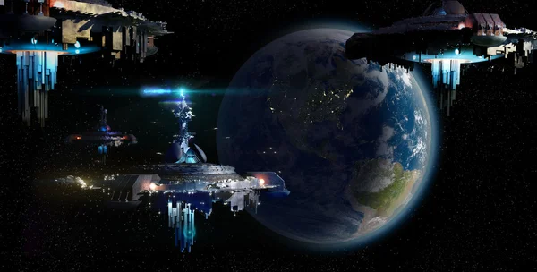 Alien-Ufo-Invasion nähert sich der Erde — Stockfoto