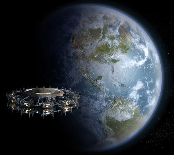 Främmande UFO nära jorden — Stockfoto