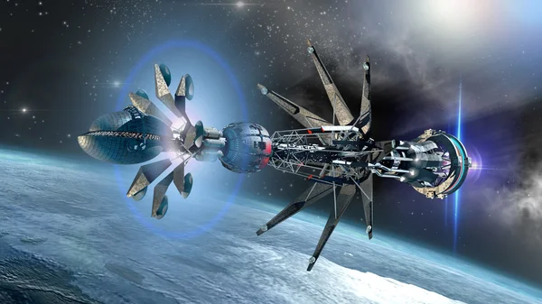 Spaceship with Warp Drive — Stock Photo, Image