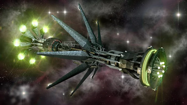 Космический корабль с варп-двигателем — стоковое фото