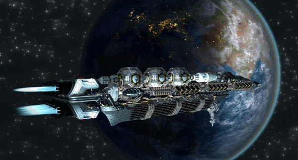 Spaceship fleet arriving to Earth — Stock Photo, Image