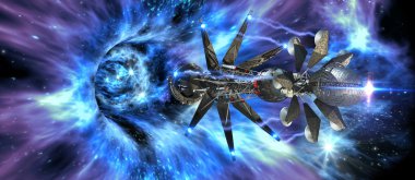 Interstellar spaceship entering a wormhole clipart