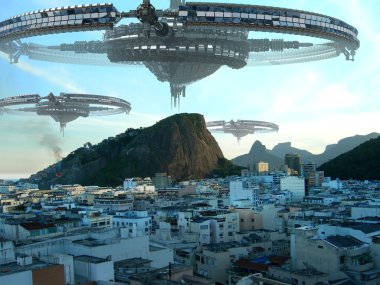 UFO fleet invading Rio De Janeiro clipart