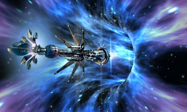 Spaceship entering a wormhole — Stock Photo, Image