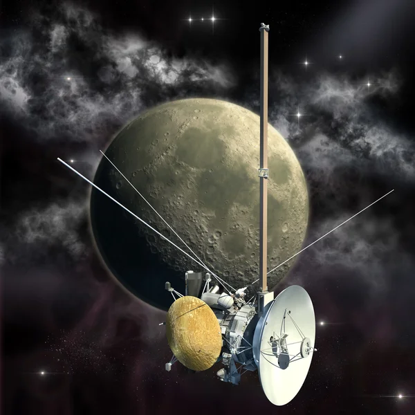 Cassini mission passing the Moon — Stock Photo, Image