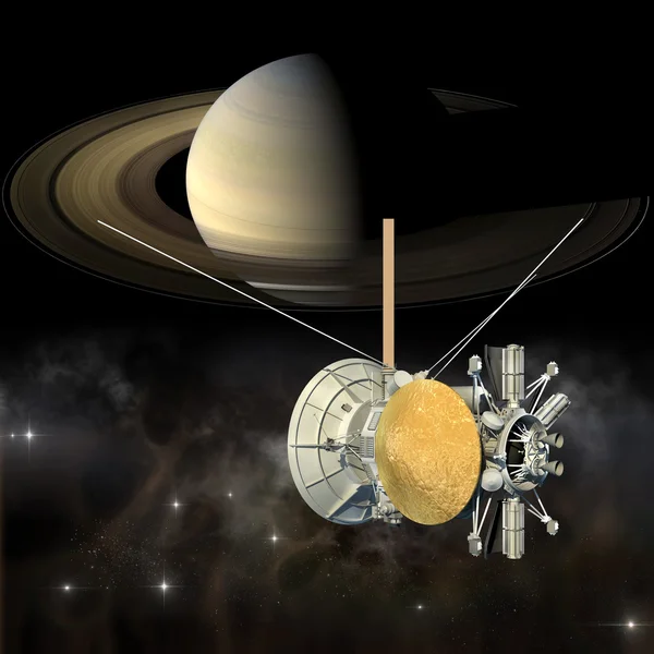 Orbitador de misión Cassini pasando Saturno — Foto de Stock
