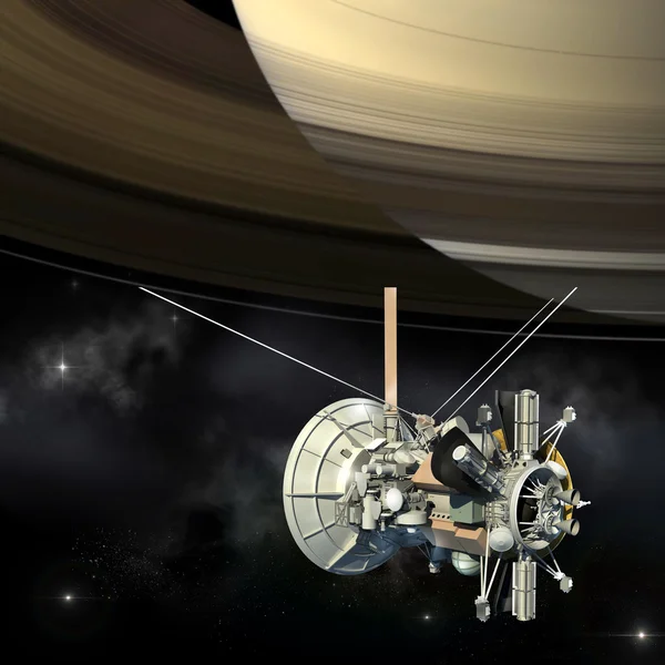 Cassini mission orbiter passing Saturn — Stock Photo, Image