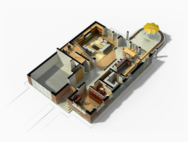 3D επιπλωμένο σπίτι — Φωτογραφία Αρχείου