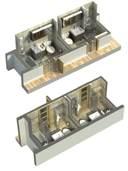 3D illustratie van dubbele badkamers — Stockfoto