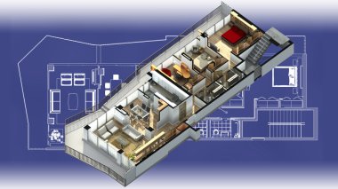 3D Rendering of an apartment interior clipart