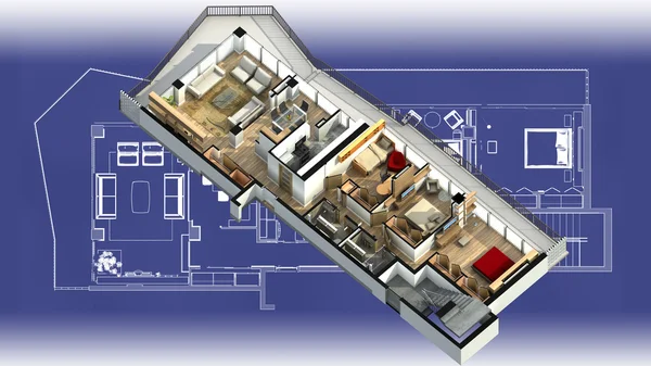 3D Рендеринг интерьера квартиры — стоковое фото