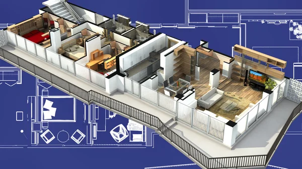 아파트 인테리어의 3d 렌더링 — 스톡 사진