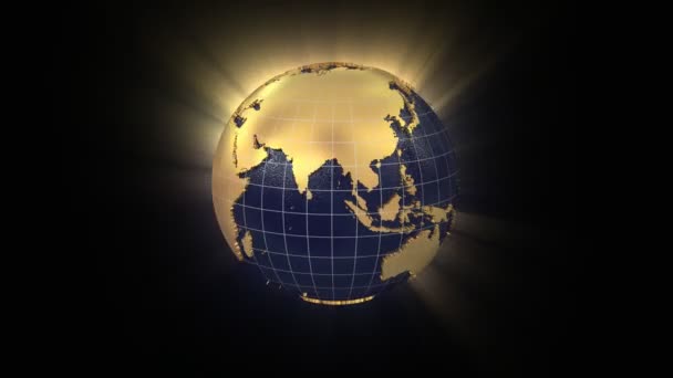 Sich drehende glühende Kugel entfaltet sich zu flacher Landkarte der Erde — Stockvideo