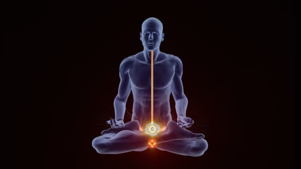 Meditación de yoga 3D posa con chakras — Vídeo de stock
