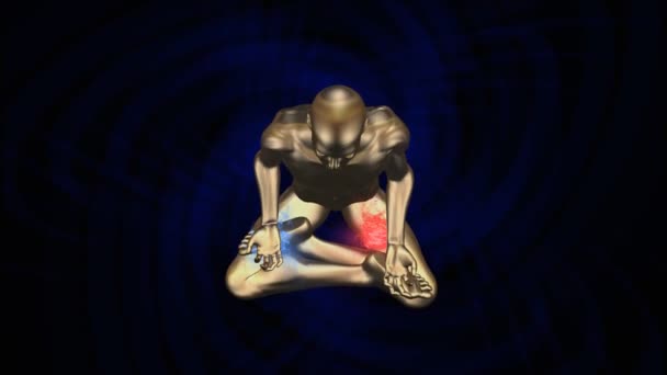 Silhouette d'homme dans la méditation éclairée du yoga Kundalini 
