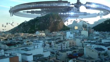 UFO filosu tekerlek-uzay Rio yukarıda