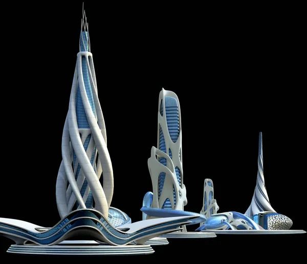 有機的な建築デザインの都市スカイラインのための未来的な建物 Sfの背景のための クリッピングパスは3Dイラストに含まれています — ストック写真