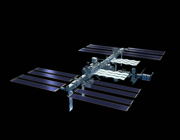 将国际空间站的工作路径包括在文件中的3D渲染 — 图库照片