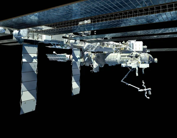 将国际空间站的工作路径包括在文件中的3D渲染 — 图库照片