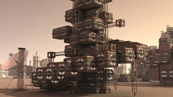 Illustration Mars Colony Industrial Modular Architecture Habitat Pods Science Fiction — Φωτογραφία Αρχείου