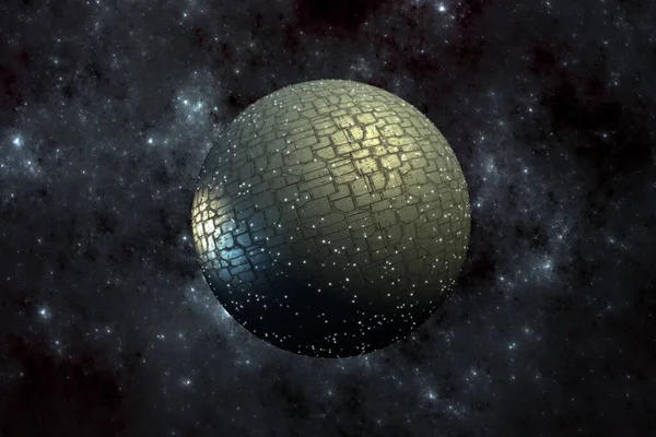 Representación Una Esfera Espacial Metálica Gigante Para Gráficos Ciencia Ficción — Foto de Stock