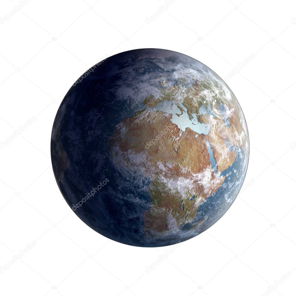 Planet Earth 3d rendering showing the continents of Africa and Europe, with the clipping path included in the file. Elements of this image furnished by NASA.