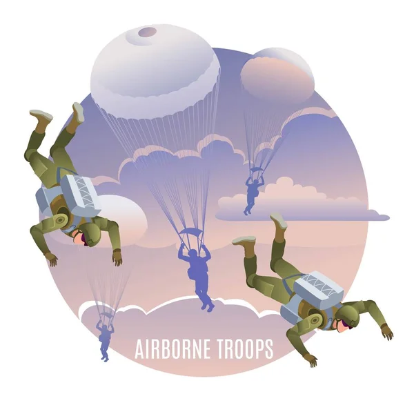 Troupes Aéroportées Mission Fond Des Nuages Ciel Coucher Soleil Illustration — Image vectorielle