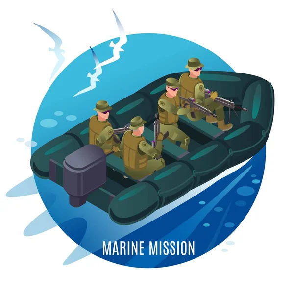 Flottans Sälar Ett Uppdrag Militär Båt Till Havs Och Måsar — Stock vektor
